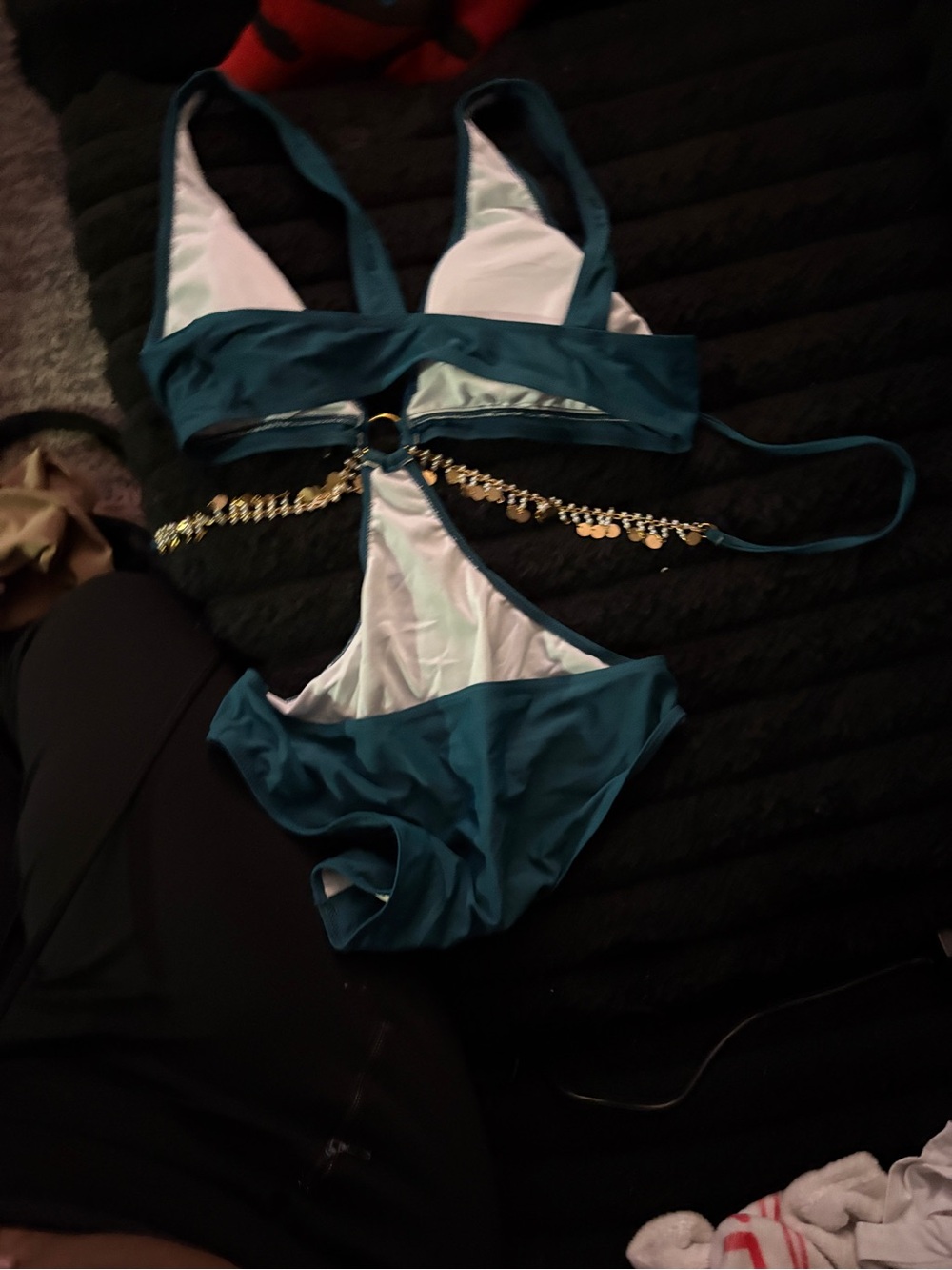 Blue Women’s One-Piece Swim with Decorative Waist Detail - Picture 2 of 3